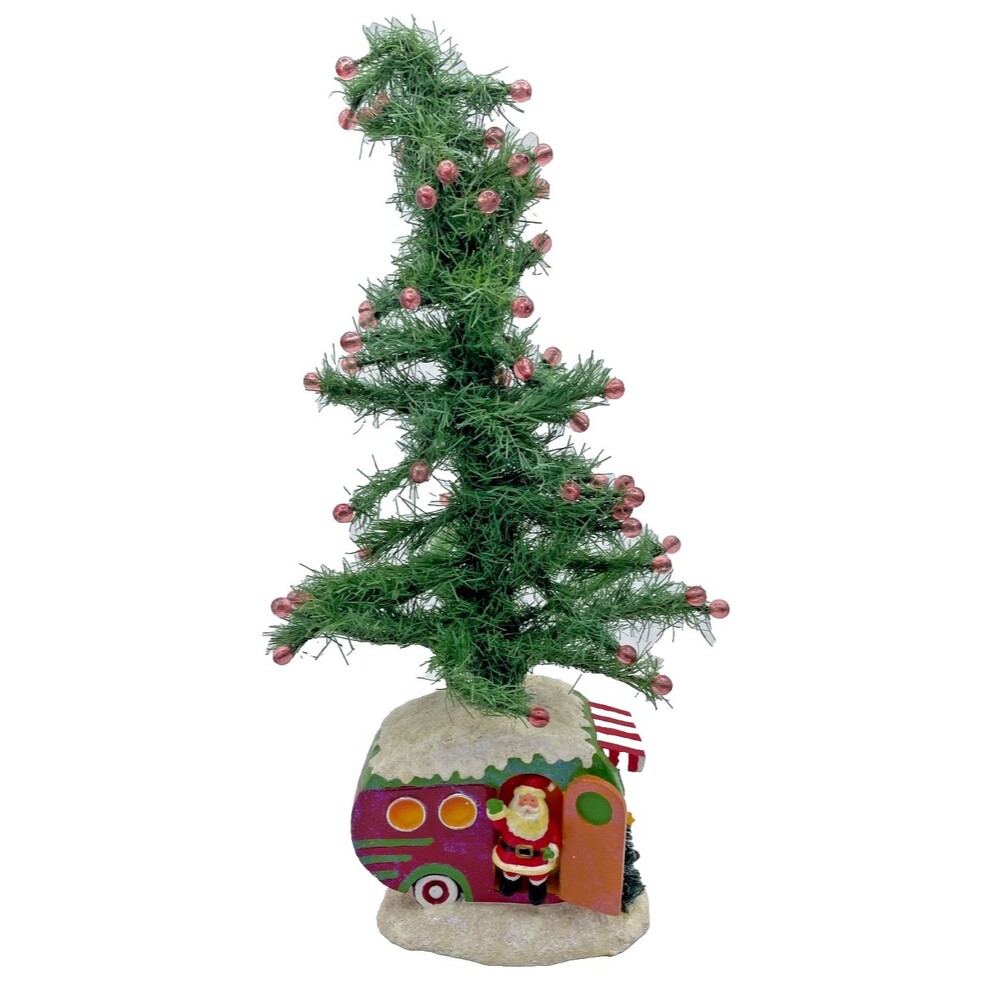 Rare Dept 56 Airstream Trailer Santa Tabletop Christmas Tree 16" Vintage Retro